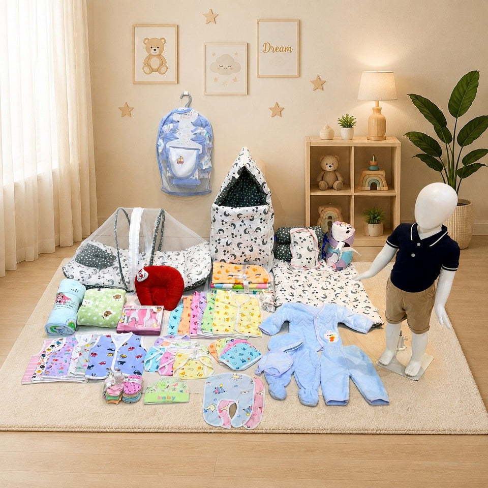 Fareto Baby Semi Winter Essential Combo For New Born | Gift Pack | Baby Products | Maternity Essentials | Bedding Set (84 Items)(0-6 Months)(F789)