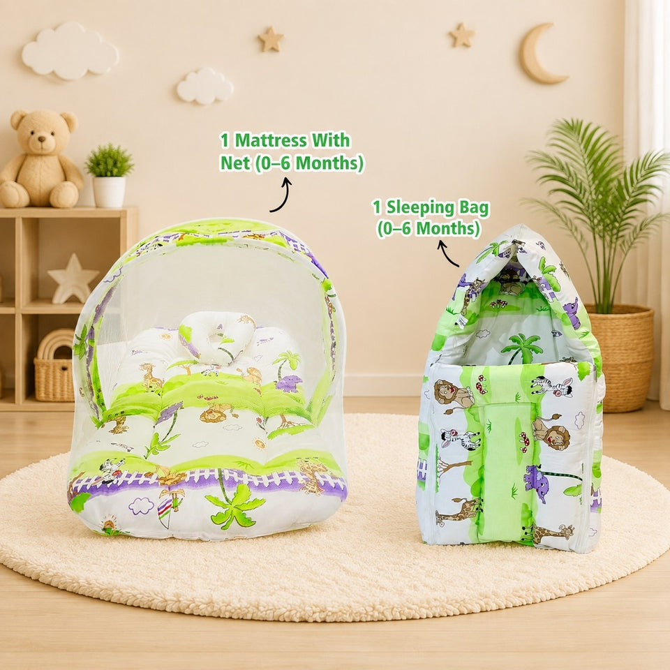 Fareto New Born Baby Mattress with Net & Sleeping Bag(0- 4Months)(ziffi)(F38)