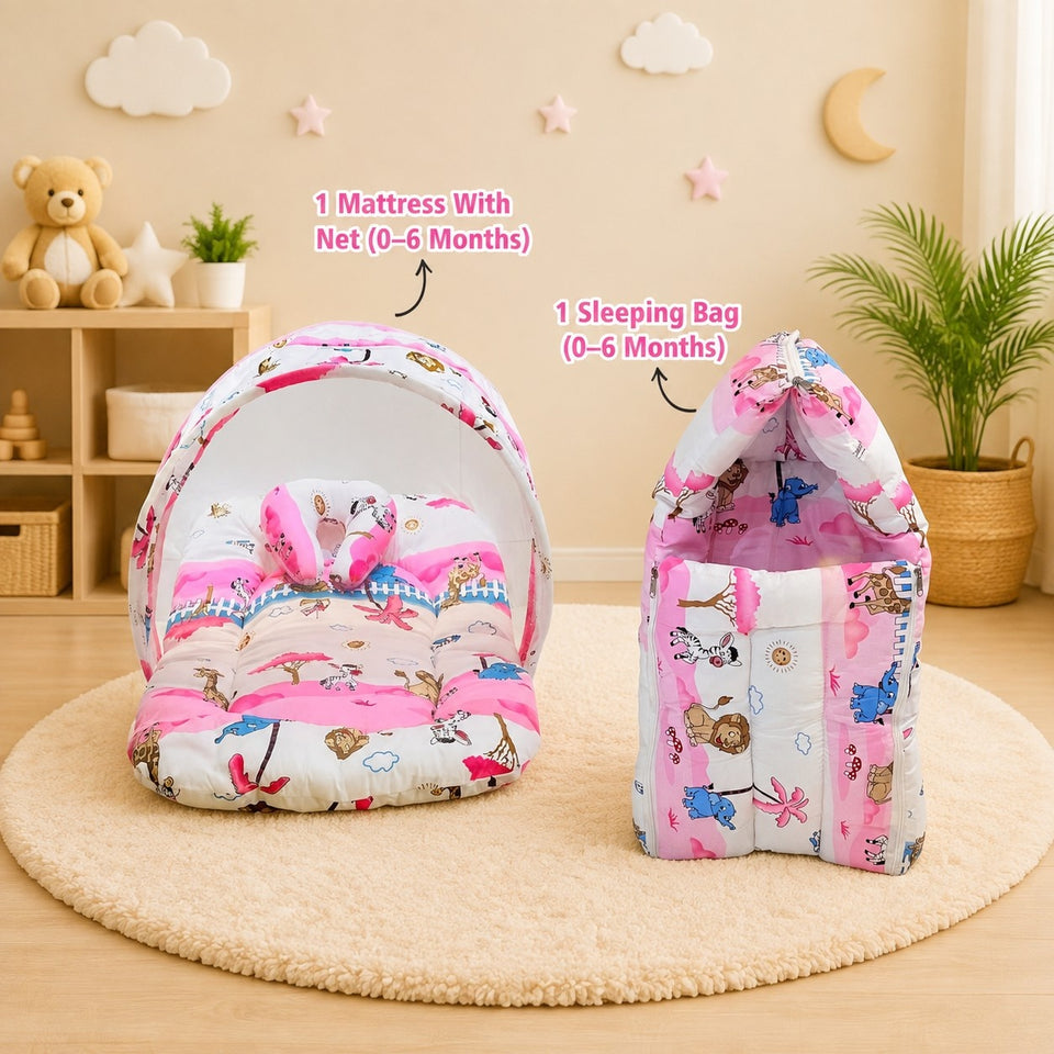 Fareto New Born Baby Mattress with Net & Sleeping Bag(0- 4Months)(ziffi)(F38)
