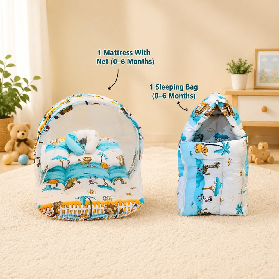 Fareto New Born Baby Mattress with Net & Sleeping Bag(0- 4Months)(ziffi)(F38)