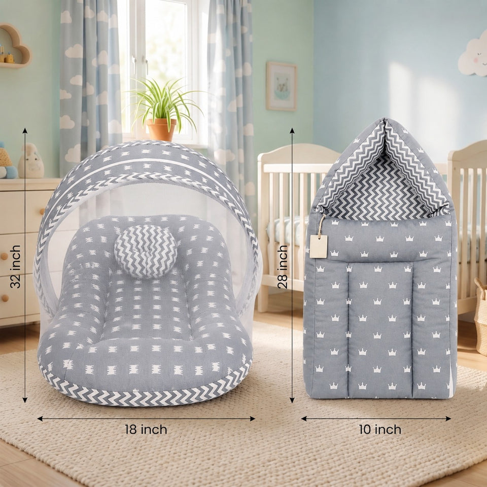 Fareto New Born Baby Premium Quality Mattress with Net & Sleeping Bag & Hand Carry bed(0- 6Months)(F506)