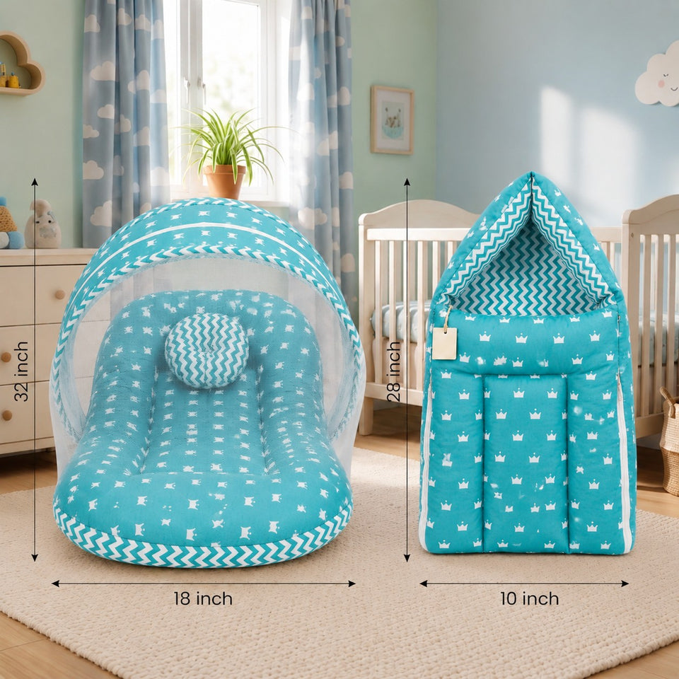 Fareto New Born Baby Premium Quality Mattress with Net & Sleeping Bag & Hand Carry bed(0- 6Months)(F506)