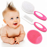 Fareto Baby Hair Brush, Comb & Silicone Cradle Cap Brush Set – Newborn Infant Grooming Kit with Soft Bristle Brush for Baby Hair Care and Scalp Massage(F792)