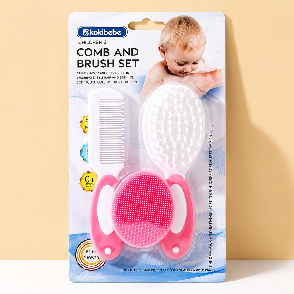 Fareto Baby Hair Brush, Comb & Silicone Cradle Cap Brush Set – Newborn Infant Grooming Kit with Soft Bristle Brush for Baby Hair Care and Scalp Massage(F792)