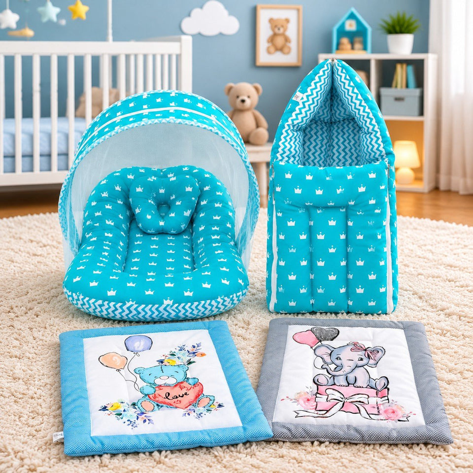 Fareto New Born Baby Premium Quality Mattress with Net & Sleeping Bag & Hand Carry bed(0- 6Months)(F506)