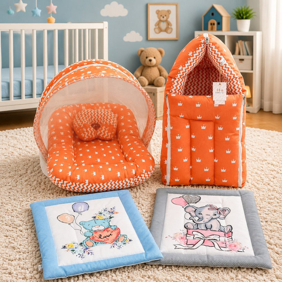 Fareto New Born Baby Premium Quality Mattress with Net & Sleeping Bag & Hand Carry bed(0- 6Months)(F506)