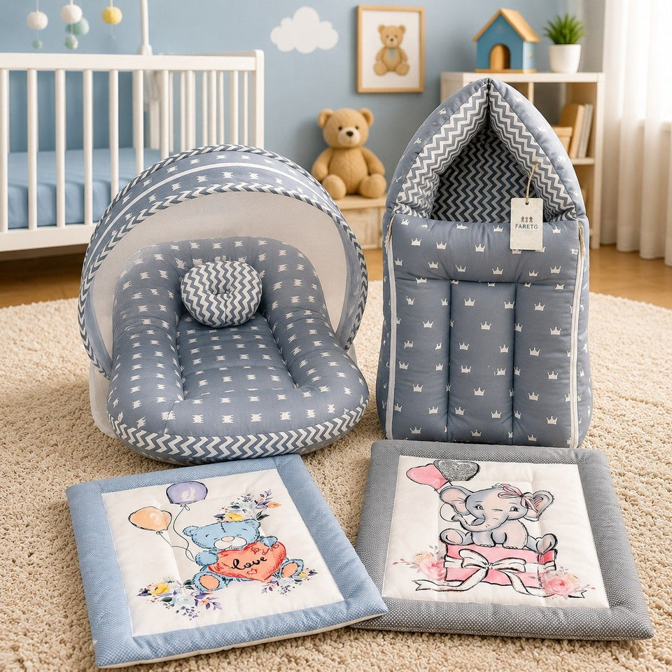 Fareto New Born Baby Premium Quality Mattress with Net & Sleeping Bag & Hand Carry bed(0- 6Months)(F506)