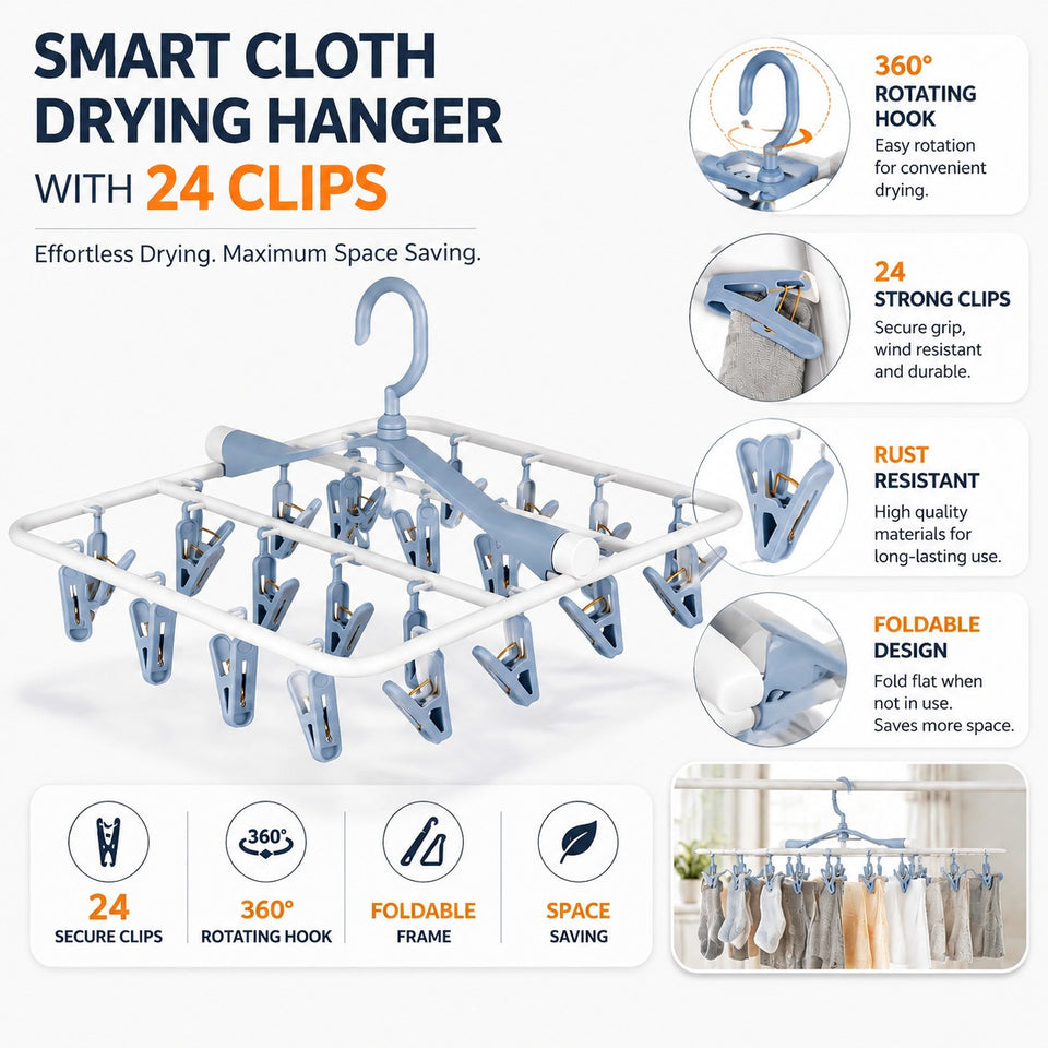 Fareto Premium Quality Portable Baby Essentials Cloths Hanger For | Nappies | Napkins | Dry Hanger (24 Clips)(Pack Of 1)(F403)