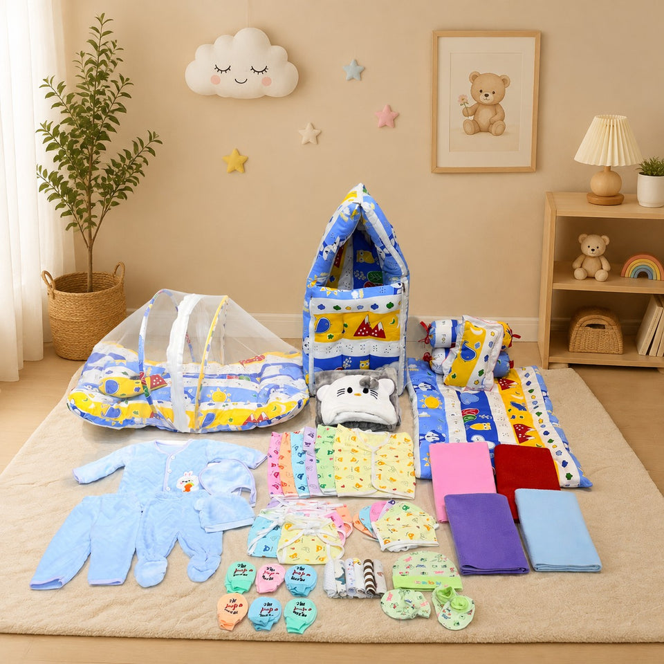 Fareto Baby Semi Winter Essential Combo For New Born | Gift Pack | Baby Products | Maternity Essentials | Bedding Set (50 Items)(0-6 Months)(F793)