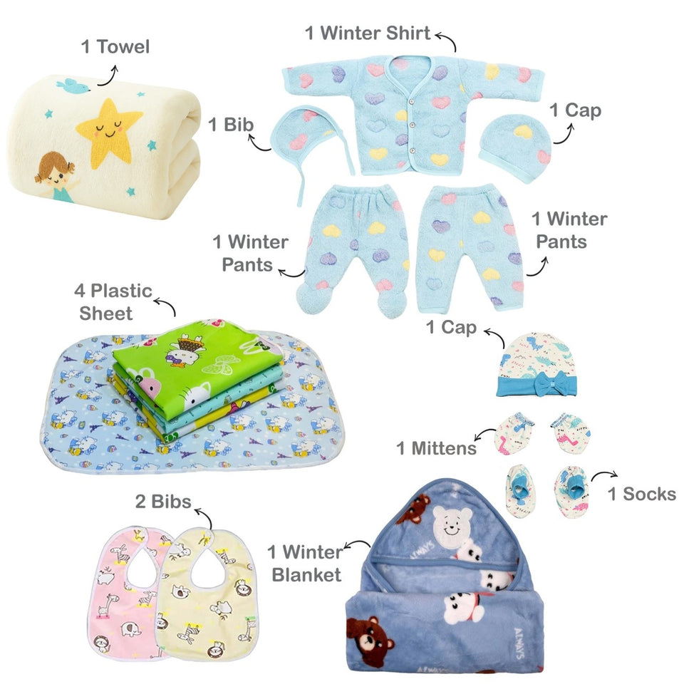 Fareto Baby Semi Winter Essential Combo For New Born | Gift Pack | Baby Products | Maternity Essentials | Bedding Set (82 Items)(0-6 Months)(F785)