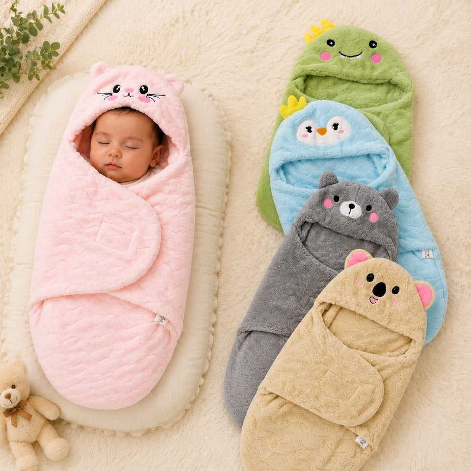Fareto Hooded Baby Teddy Sleeping Bag – Ultra-Soft Fleece Swaddle Wrap for Newborns (0–6 Months) | Warm & Cozy Infant Blanket with Cute Ears(F642)