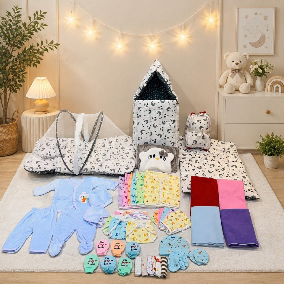 Fareto Baby Semi Winter Essential Combo For New Born | Gift Pack | Baby Products | Maternity Essentials | Bedding Set (50 Items)(0-6 Months)(F784)