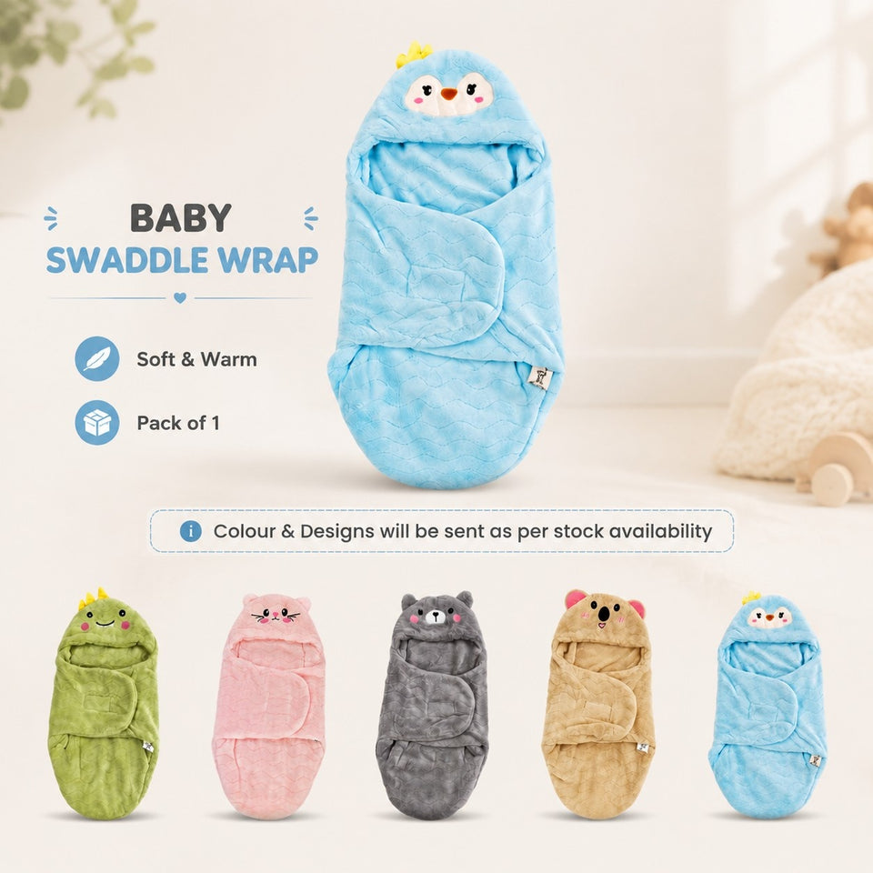 Fareto Hooded Baby Teddy Sleeping Bag – Ultra-Soft Fleece Swaddle Wrap for Newborns (0–6 Months) | Warm & Cozy Infant Blanket with Cute Ears(F642)