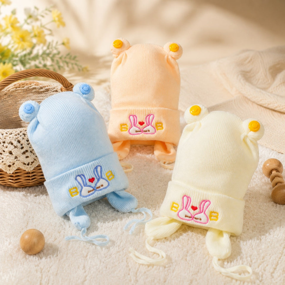 Fareto New Born Baby Super Warm Winter Wollen Cap (Pack of 3)(0-4 months) Colours and designs may vary(F459)