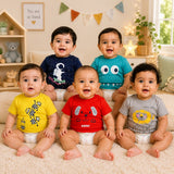 Fareto Baby Boy's & Baby Girl's Half Sleeves T-Shirt | Daily Wear T-Shirts(Touch button)(Pack of 5)(F132)