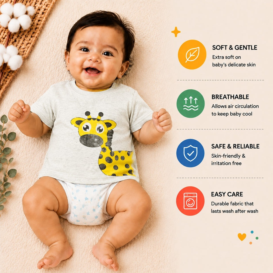 Fareto Baby Boy's & Baby Girl's Half Sleeves T-Shirt | Daily Wear T-Shirts(Pack of 3)(F133)