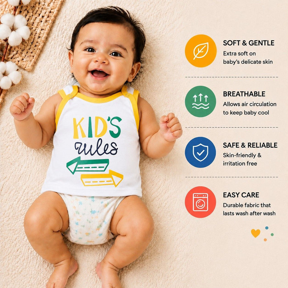 Fareto Baby Boy's & Baby Girl's Cut Sleeves | Touch Button | T-Shirts(Pack of 5)(F80)