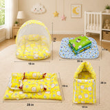 Fareto New Born Baby Combo of Mattress with Net | Sleeping Bag | 4 Pcs Bedding Set | 4 Sheets(0-6 Months)(F44)