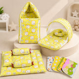 Fareto New Born Baby Combo of Mattress with Net | Sleeping Bag | 4 Pcs Bedding Set | 4 Sheets(0-6 Months)(F44)