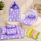 Fareto New Born Baby Combo of Mattress with Net | Sleeping Bag | 4 Pcs Bedding Set | 4 Sheets(0-6 Months)(F44)