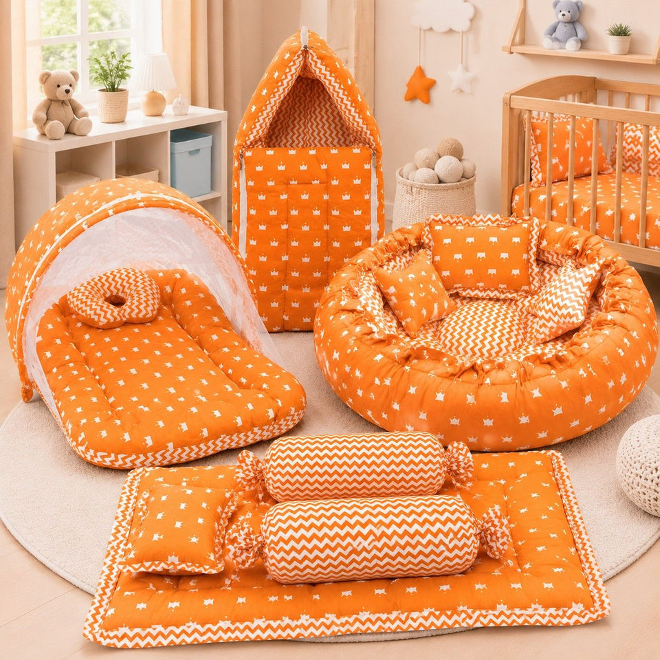 Fareto New Born Baby Full Bedding Set Combo (Crown Orange) (0-6 Months)(F21)
