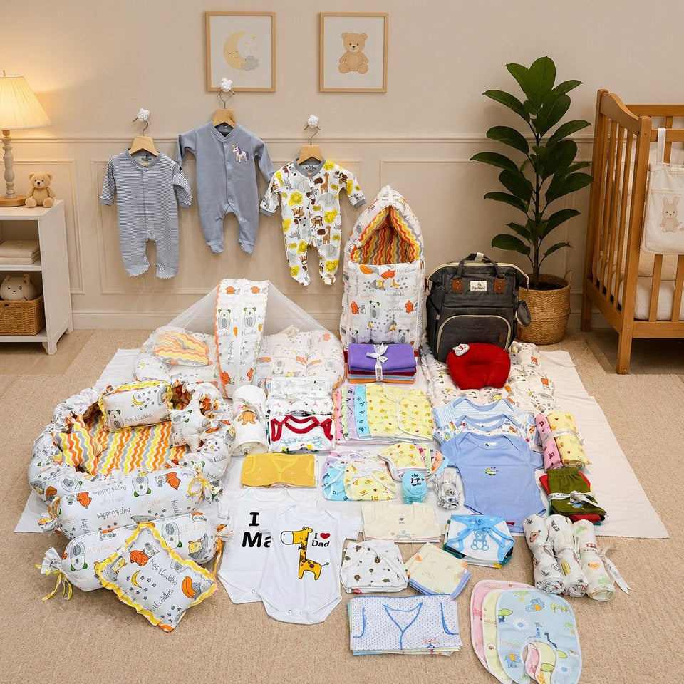 FARETO NEW BORN BABY PREMIUM QUALITY 101 SUMMER & MODERATE COMBO BABY ESSENTIALS ALL IN 1(0-6 MONTHS)(F552)