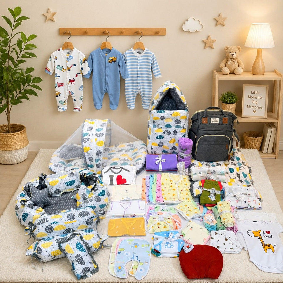 FARETO NEW BORN BABY PREMIUM QUALITY 101 SUMMER & MODERATE COMBO BABY ESSENTIALS ALL IN 1(0-6 MONTHS)(F353)