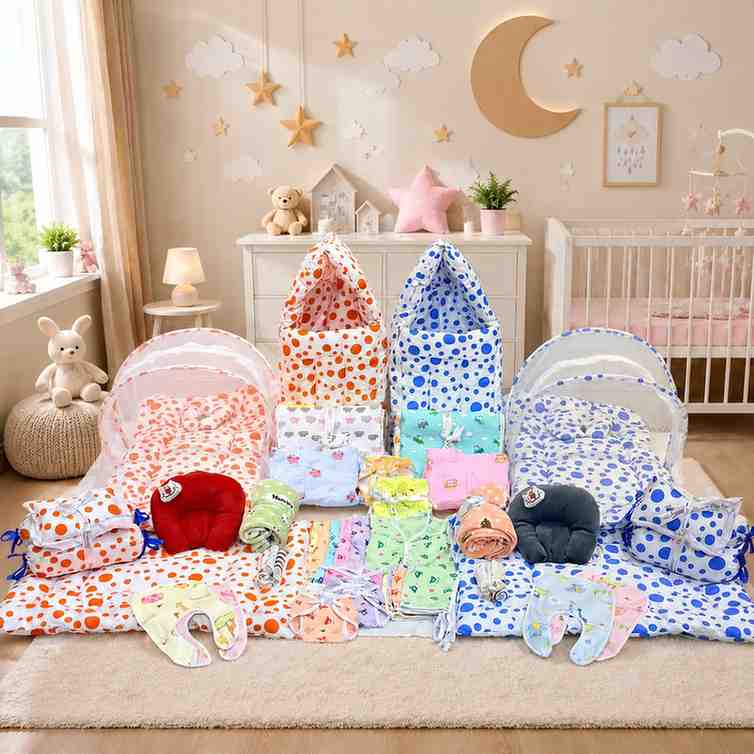 Fareto New Born Baby Hospital Essentials Twins Pack – Monsoon Season | 81-in-1 Complete Baby Gift Set with Bedding & Clothing | Soft Cotton Newborn Kit for Boys & Girls | 0–6 Months(F230)