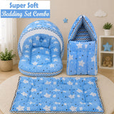 Fareto New Born Baby Premium Quality Mattress with Net | Sleeping Bag | Carry Bed  (0-4 Months)(cloud blue)(F295)