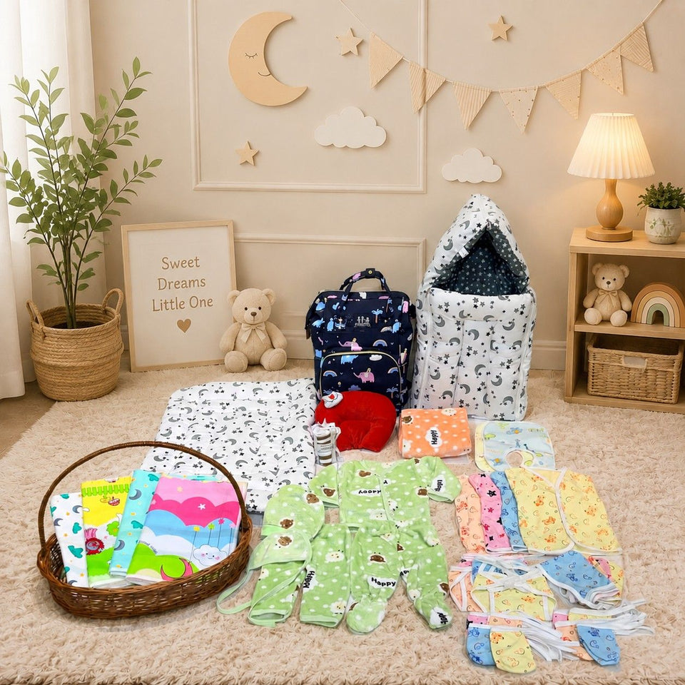 FARETO NEW BORN BABY MONSOON SEASON HOSPITAL ESSENTIALS( 42 in 1)(0-6 Months) (Grey Moon)(F247)