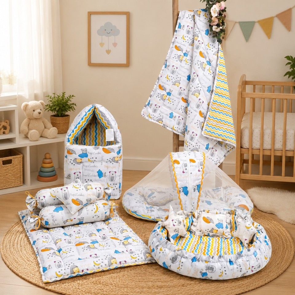 Fareto Complete Bedding Set essentials Combo For Baby (0-6 Months)(Good Night Blue)(F494)