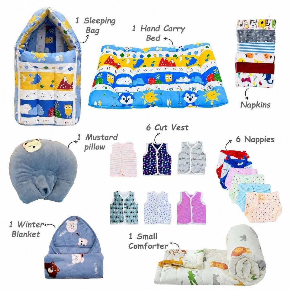 FARETO NEW BORN BABY MONSOON SEASON HOSPITAL ESSENTIALS PACK OF 60 ITEMS (0-6 MONTHS)(F200)