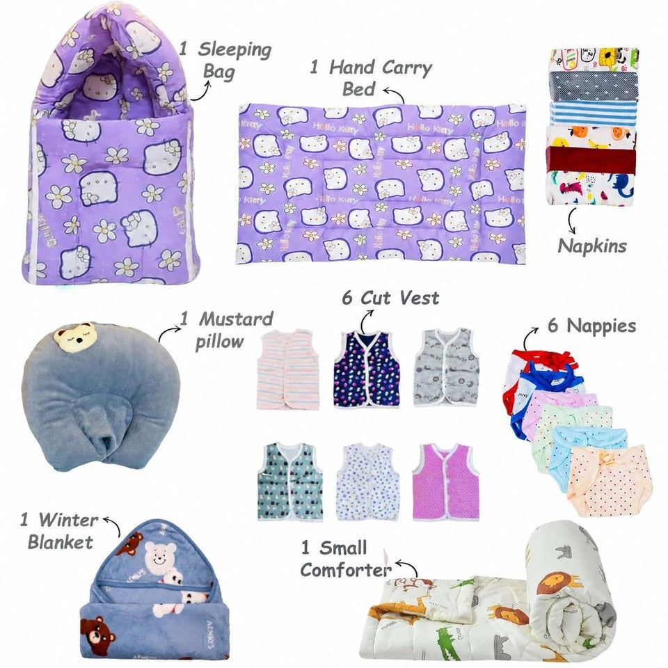 FARETO NEW BORN BABY MONSOON SEASON HOSPITAL ESSENTIALS PACK OF 66 ITEMS (0-6 MONTHS)(F397)