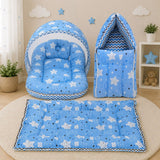 Fareto New Born Baby Premium Quality Mattress with Net | Sleeping Bag | Carry Bed  (0-4 Months)(cloud blue)(F295)