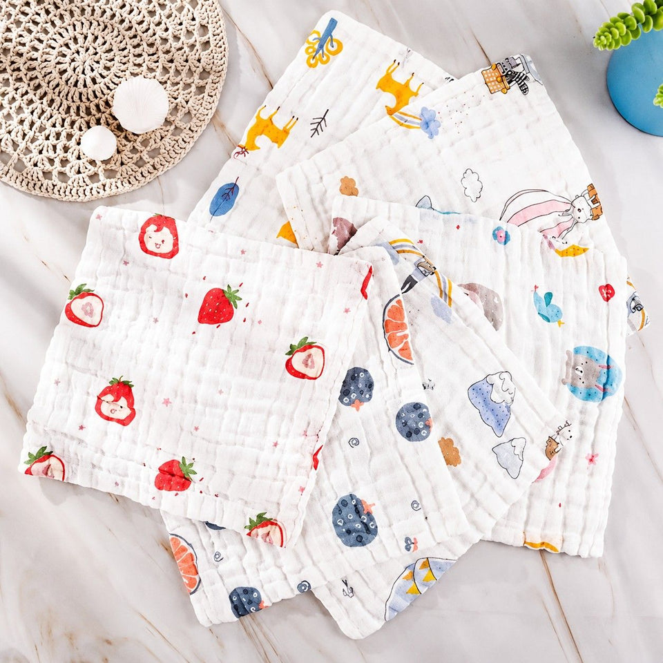 Fareto Premium Muslin 6 Layer Cotton Face Napkins for Newborn Baby Extra Soft Hankies Reusable Napkins(Pack of 5)(F535)