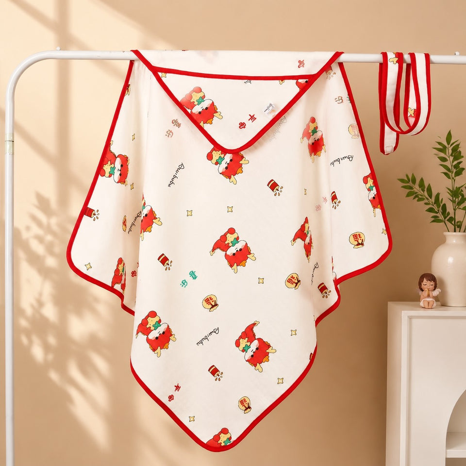 Fareto New Born Baby Muslin Hood Blanket Cum Baby Wrapper with Belt,Cotton,Organic,Super Soft,White,( Pack of 1 ) (0-1 Years )(87 X 87 CM)(F597)