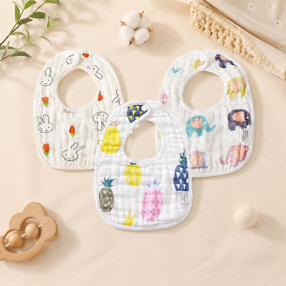 Fareto New Born Baby Muslin Bibs with Adjustable , Super Absorbent, Soft, Comfortable & Lightweight, (Pack of 3)(F533)