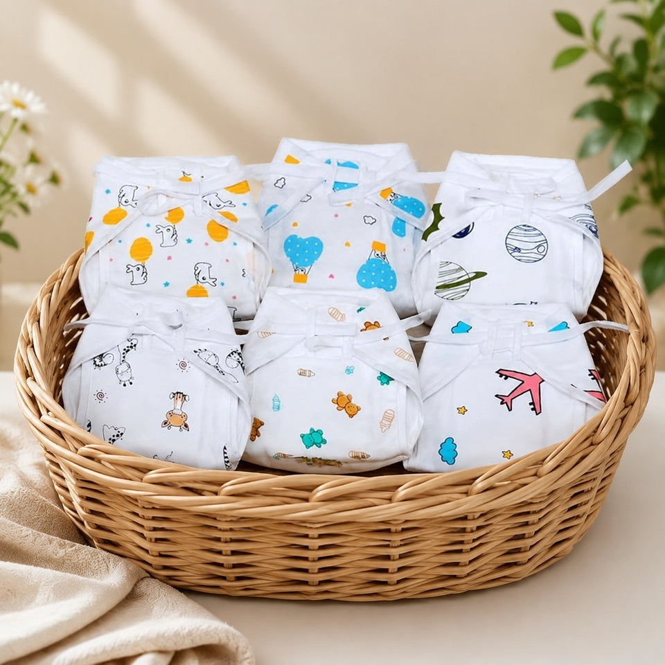 Fareto Organic Cotton Muslin Cushioned Nappy with 3 Layer | Soft and Breathable Langot for Baby | Pack of 6 Nappy (0-3 Months)(F550)