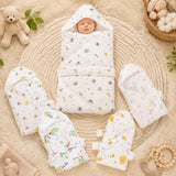 Fareto New Born Baby Muslin Hood Blanket Cum Baby Wrapper with Belt,Cotton,Organic,Super Soft,White,( Pack of 1 ) (0-1 Years )(85cm*85cm)(F528)