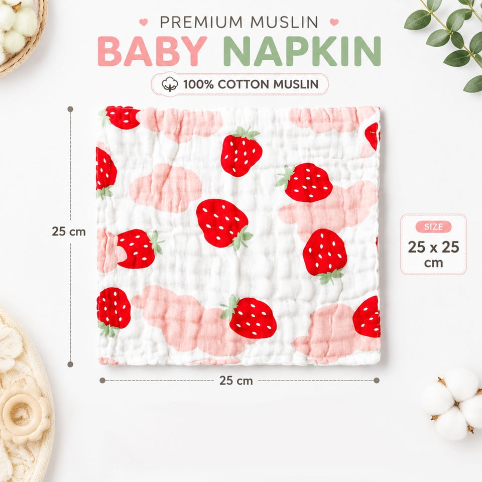 Fareto Premium Muslin 6 Layer Cotton Face Napkins for Newborn Baby Extra Soft Hankies Reusable Napkins(Pack of 5)(F535)