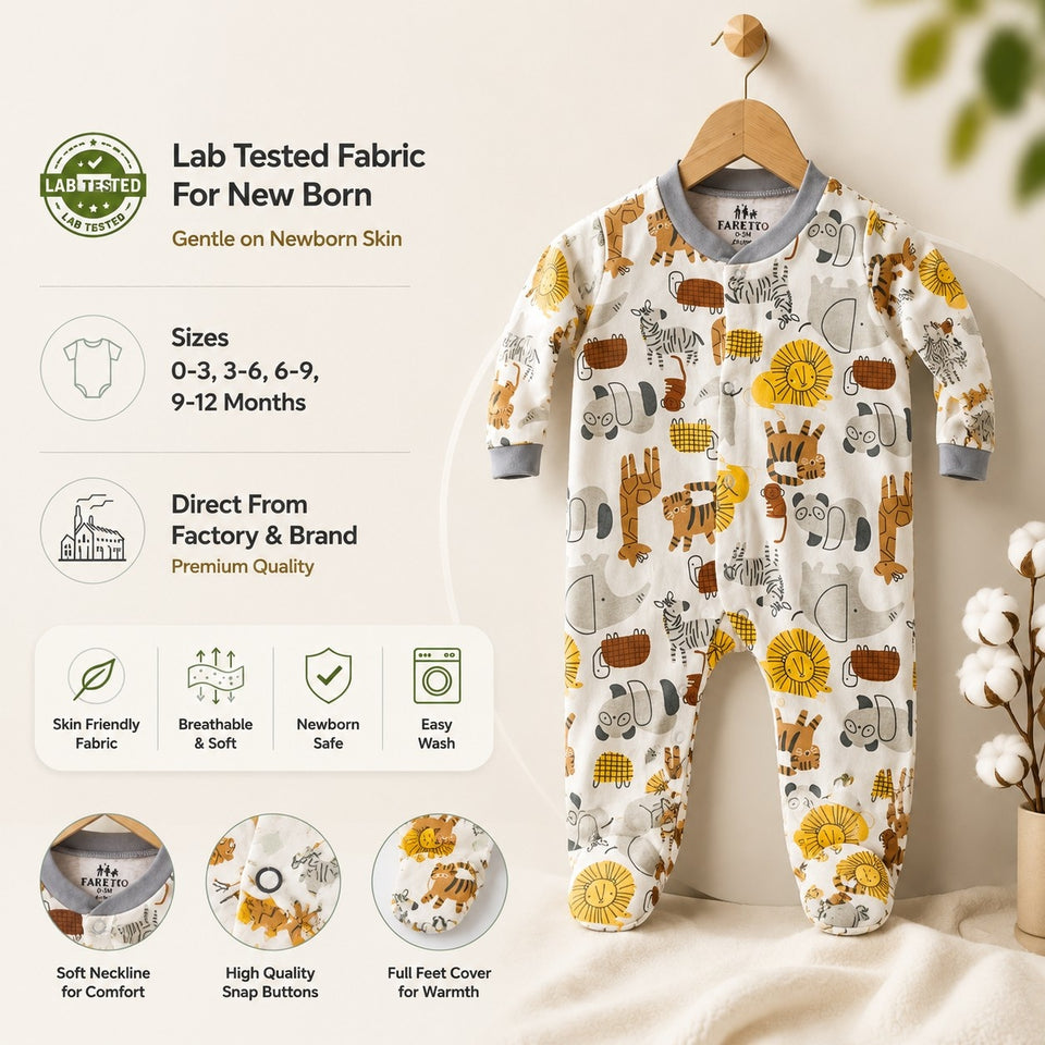 Fareto New Born Baby Full Body Rompers (Pack Of 3)(Color As Per The Availability)(F25)