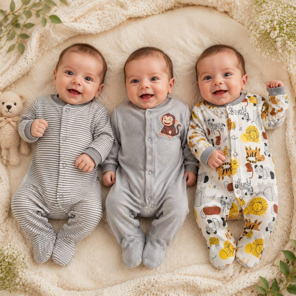 Fareto New Born Baby Full Body Rompers (Pack Of 3)(Color As Per The Availability)(F25)
