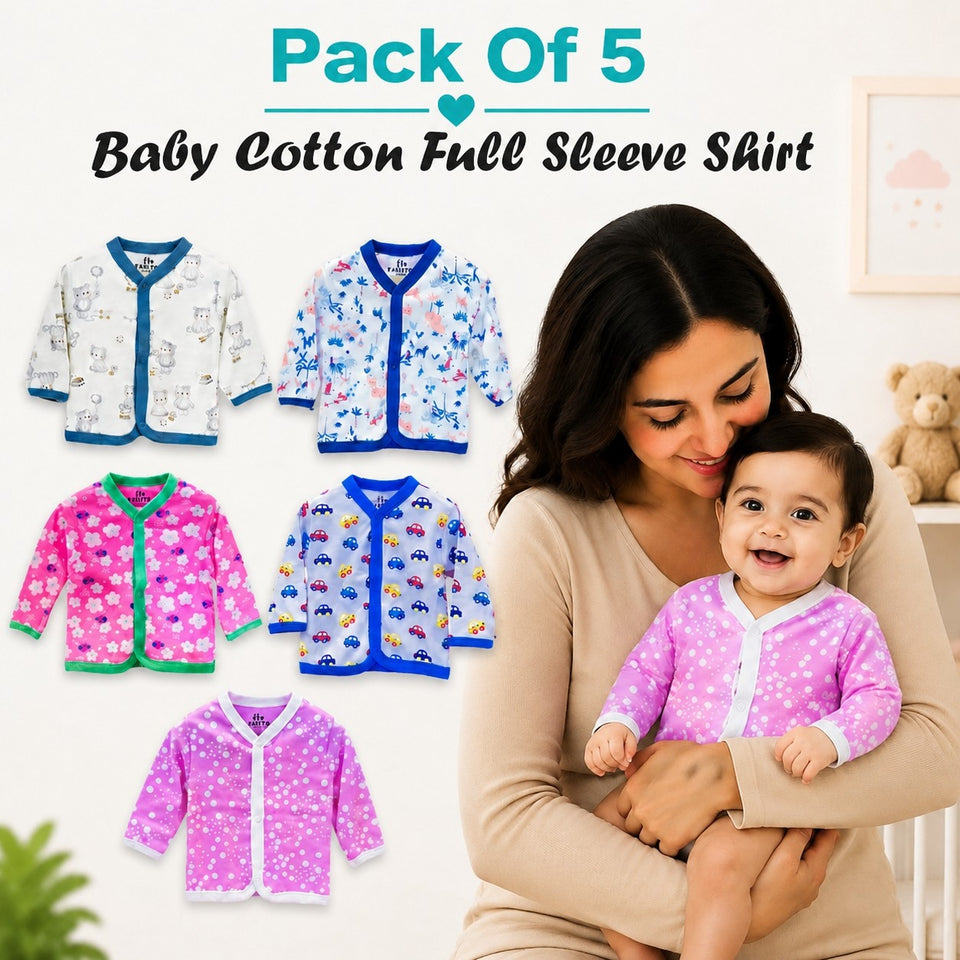 Fareto Baby 100% Cotton Front Open Full Sleeves shirts (Pack of 5)(F233)