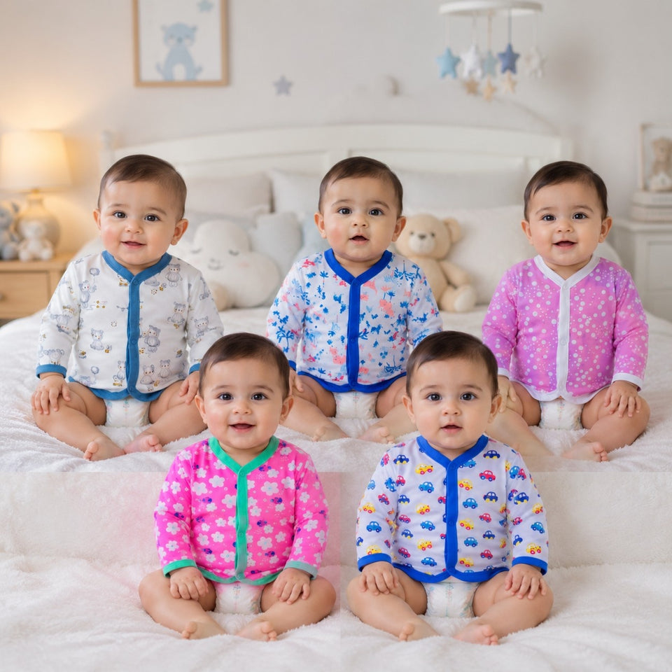 Fareto Baby 100% Cotton Front Open Full Sleeves shirts (Pack of 5)(F233)