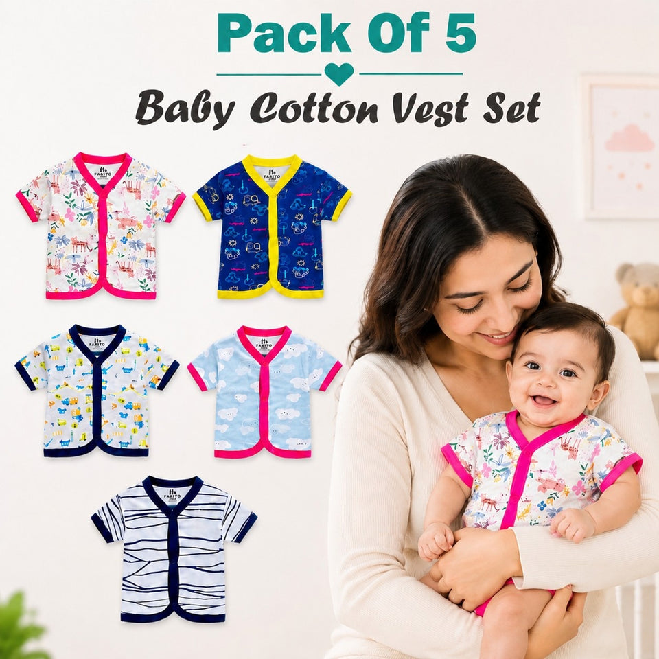 Fareto Baby 100% Cotton Front Open Half Sleeves T-shirts (Pack of 5)(F232)