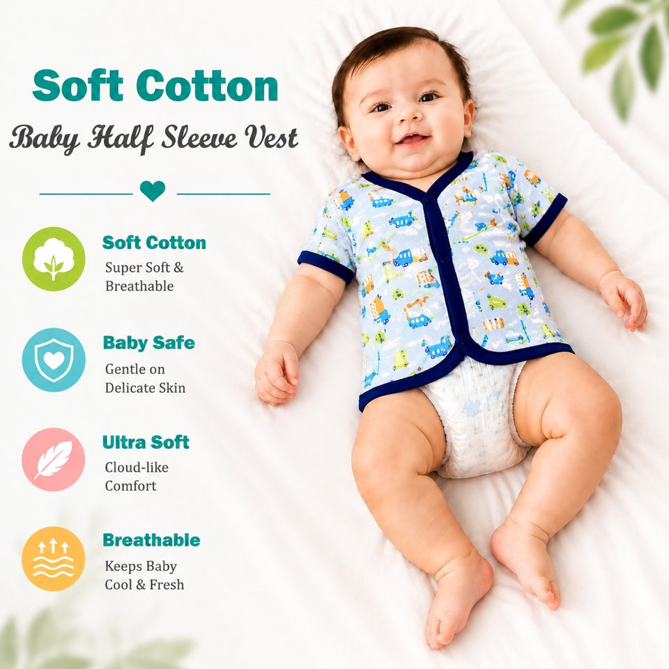 Fareto Baby 100% Cotton Front Open Half Sleeves T-shirts (Pack of 5)(F232)