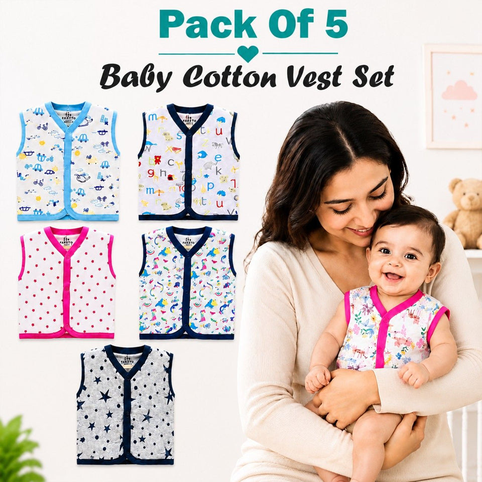 Fareto New Born Baby Summer Wear Front open 5 Cut Vest And 5 Half Sleeves Shirt (Pack of 10)(F275)