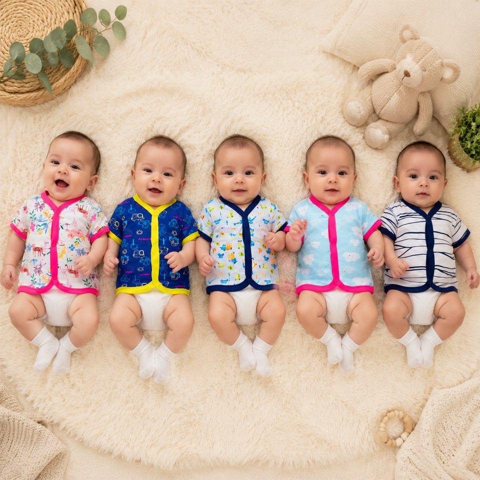 Fareto Baby 100% Cotton Front Open Half Sleeves T-shirts (Pack of 5)(F232)