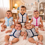 Fareto Baby 100% Cotton Front Open Cut Sleeves shirts (Pack of 5)(F234)
