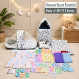 Fareto New Born Baby Monsoon Season Hospital Essentials 50 in 1 Baby Gift Set | Complete Newborn Essentials | 0-6 Months(F784)
